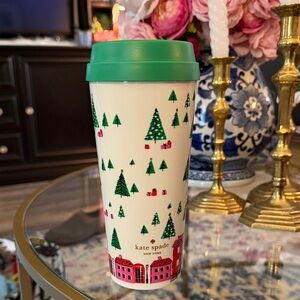 kate spade Festive Green and Cream Travel Mug